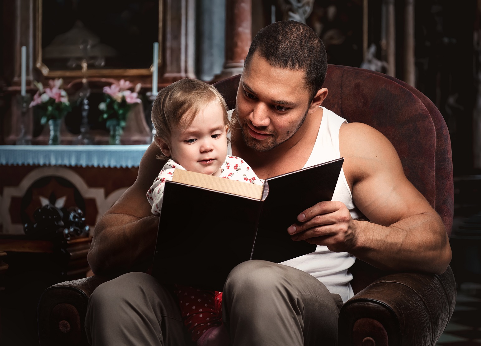 Father reading story to child